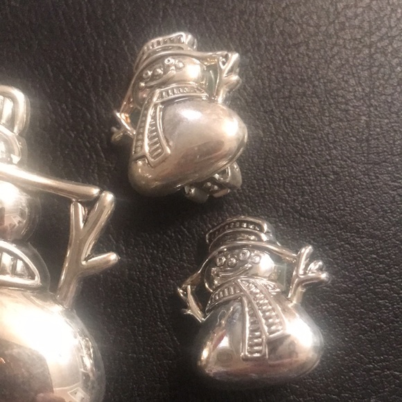 SNOWMAN BROOCH / pendant w matching earrings - Picture 3 of 6